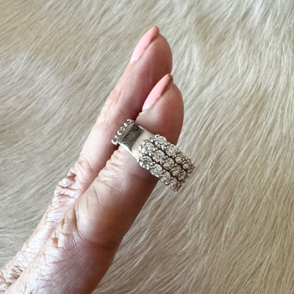 Solid 14k white gold DN 3-row round cut lab created diamond half eternity band - Picture 5 of 14